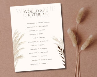 Boho Would She Rather Game, Dirty Version, Boho Bachelorette Party Game, Printable Would She Rather Game, Bridal Shower Game