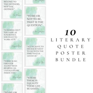 Book Quote Posters Set of 10 DIGITAL Downloads, Classroom Decor, Library Decor, Literary Quote Print Set, Book Lovers, Watercolor