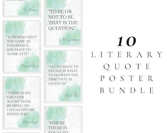 Book Quote Posters Set of 10 DIGITAL Downloads, Classroom Decor, Library Decor, Literary Quote Print Set, Book Lovers, Watercolor