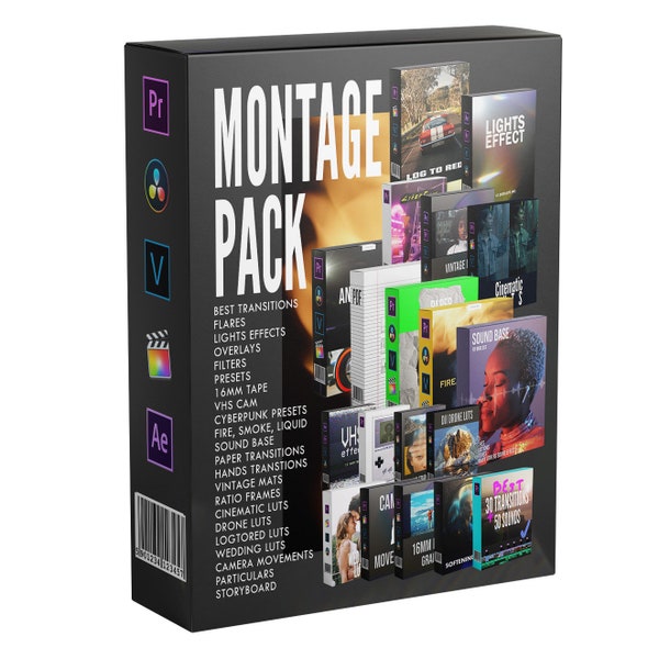 MONTAGE PACK! 2022 BEST Transitions, Presets, Overlays, Luts, Sounds, Glitches, Lights - Adobe Premiere, DaVinci Resolve, Final Cut, Vegas.