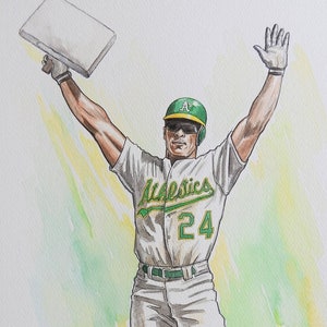 PRINT of Watercolor painting on paper board - Rickey - / Baseball art / Baseball painting