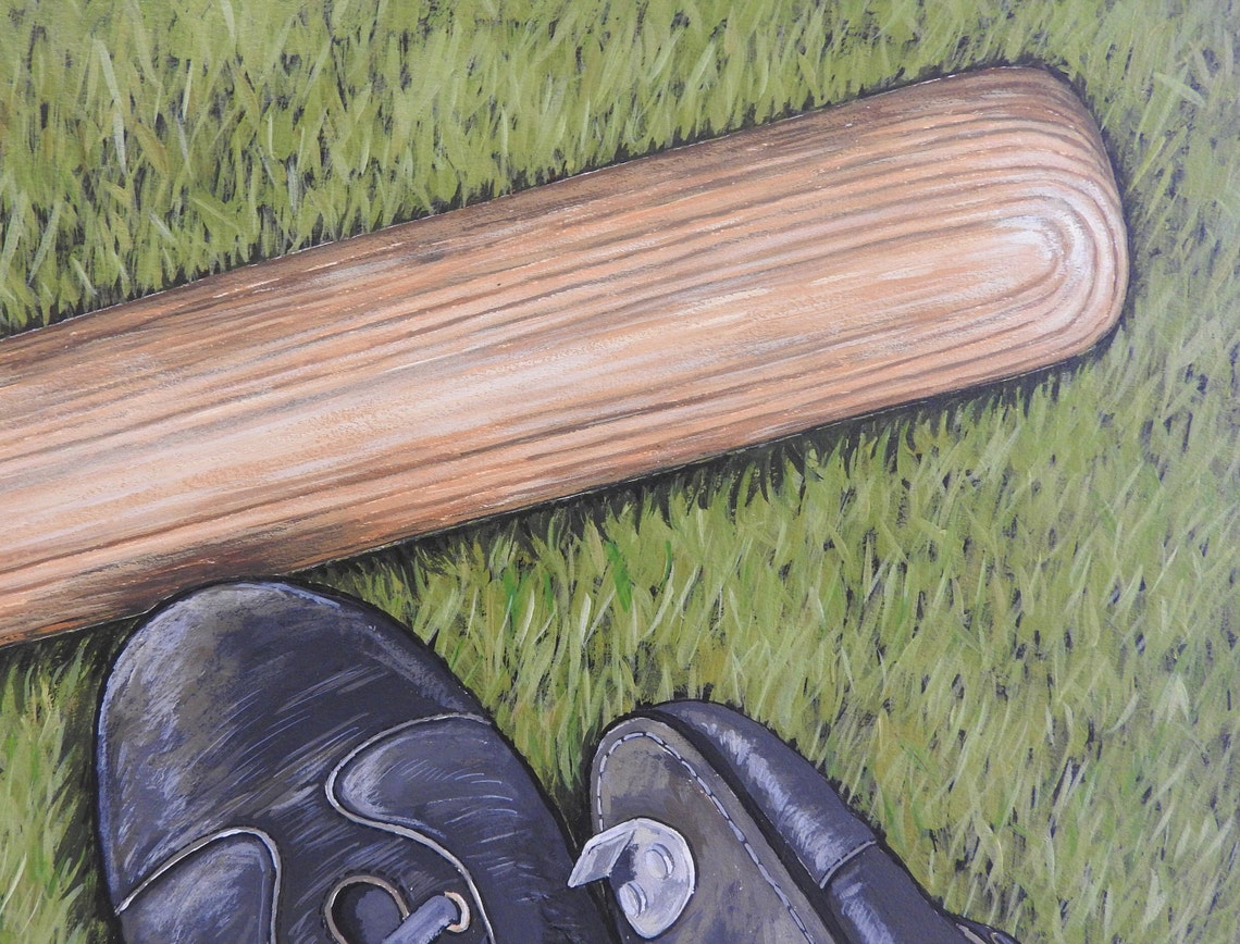 PRINT of Original Acrylic Painting baseball Glove Bat Cleats / Baseball Art / Baseball Painting