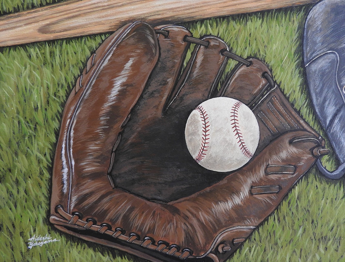 PRINT of Original Acrylic Painting baseball Glove Bat Cleats / Baseball