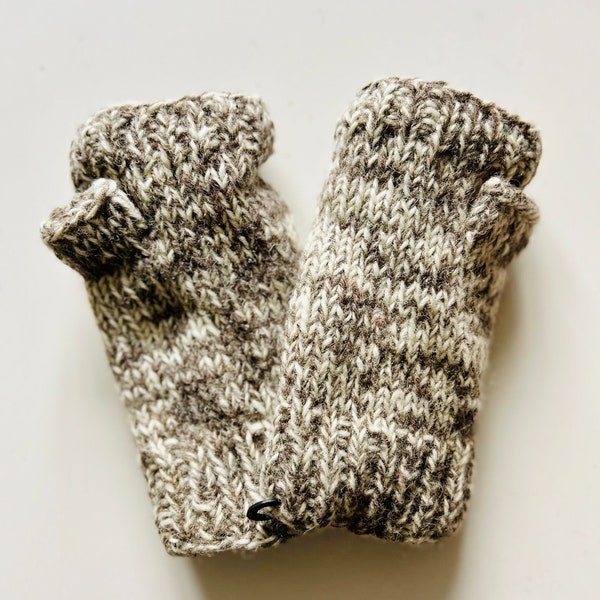 Quality Hand made 100% wool half finger Gloves in multicolour fleece part lined made in the Kathmandu Valley ethnic