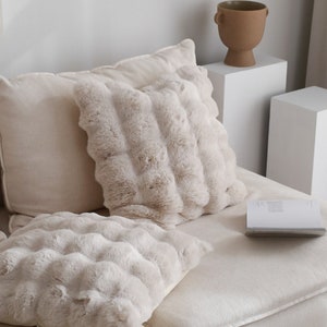 Capa de almofada de pele sintética, almofada dupla face, almofada muito macia 20x20 para cama, almofada decorativa para cama, almofada de pele sintética, almofada de pele de coelho