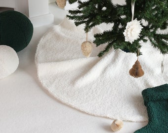 Gonna bianca per albero di Natale, gonna natalizia in finta pelliccia Teddy Boucle, tappeto rotondo soffice per albero di Natale
