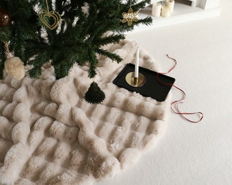 Cream Christmas Tree Skirt, Faux Fur Plush Christmas Skirt Rug, Round Fluffy Xmas Tree Carpet, Ivory Very Soft Christmas Tree Cover