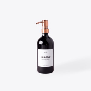 Black Soap Dispenser with Copper Metal Pump, Conditioner Bottle, Hand Soap Dispenser, Glossy Black Dispenser with Waterproof Label