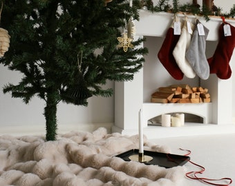 Christmas Tree Skirt Faux Fur, Off White Christmas Skirt Tree, Round Plush Xmas Tree Carpet, New Year Tree Skirt Circle