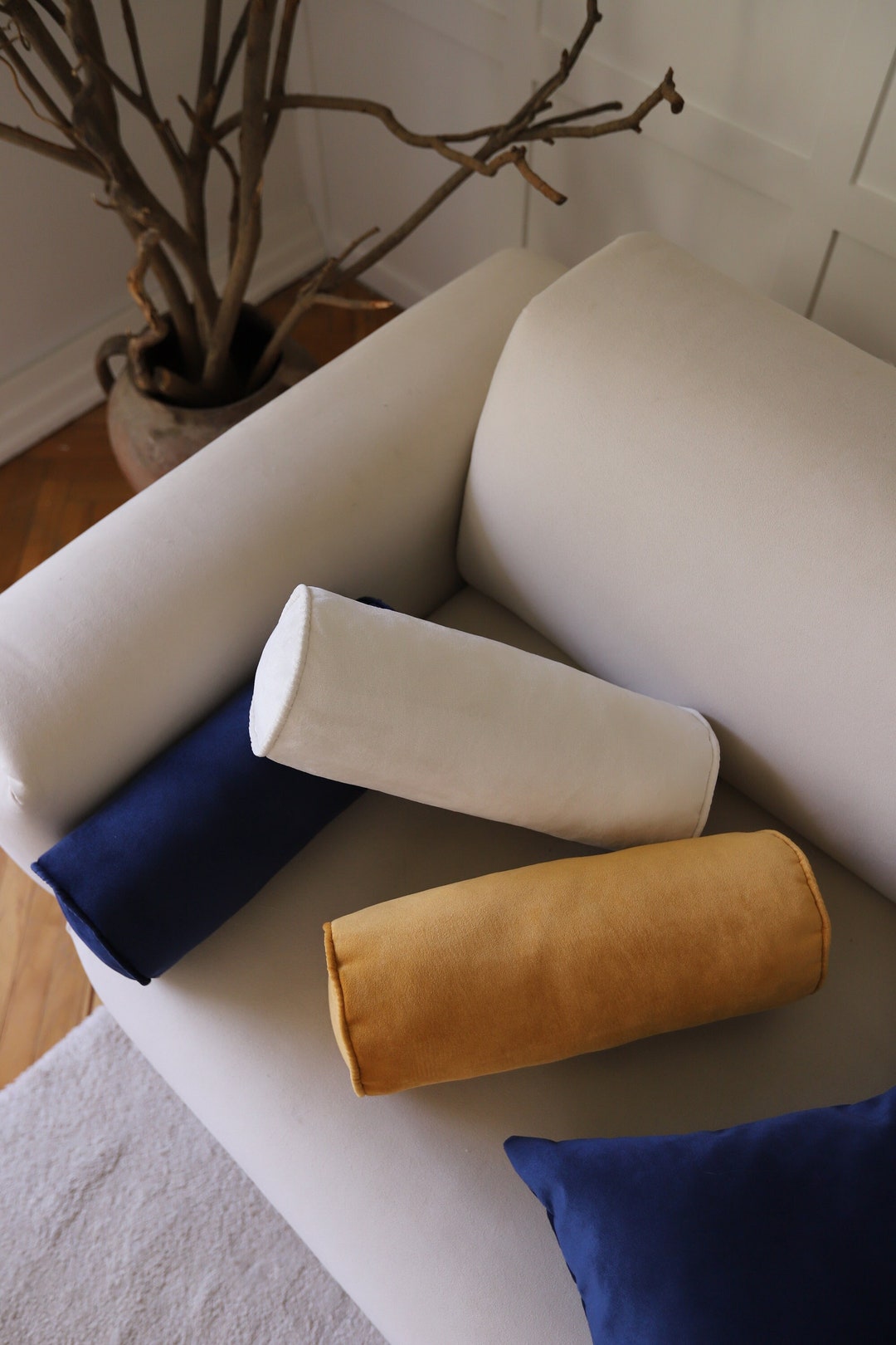 Velvet Bolster Pillow With Piping, Bestseller Velvet Throw Pillow