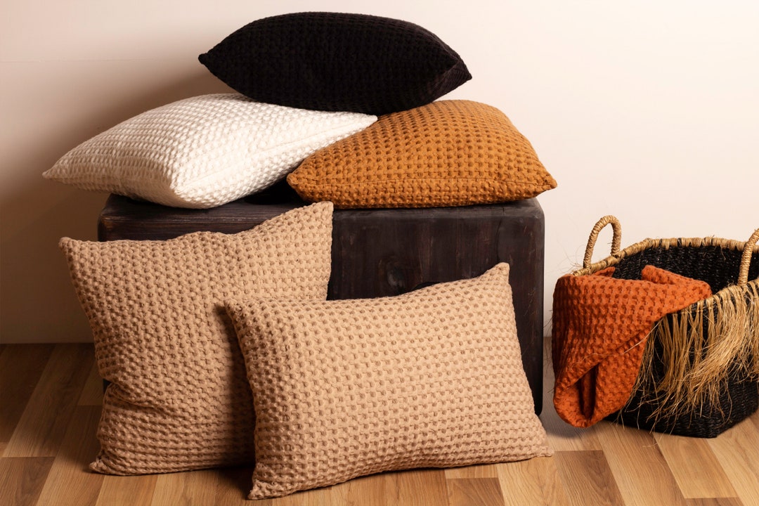 Waffle Linen Pillow Covers, Waffle Linen Shams, Waffle Throw Pillows