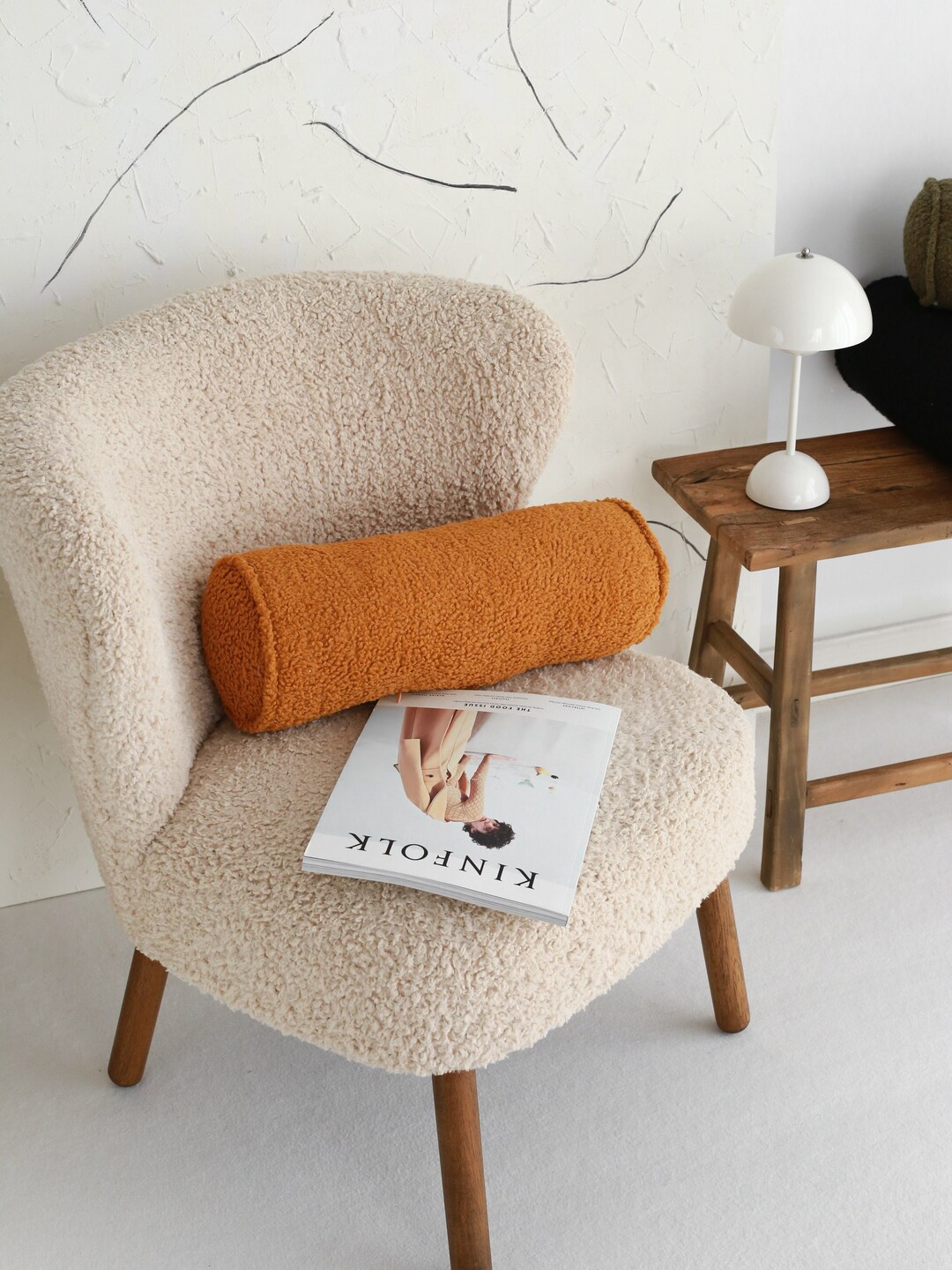 Boucle Bolster Pillow With Piping, Teddy Boucle Bolster Pillow