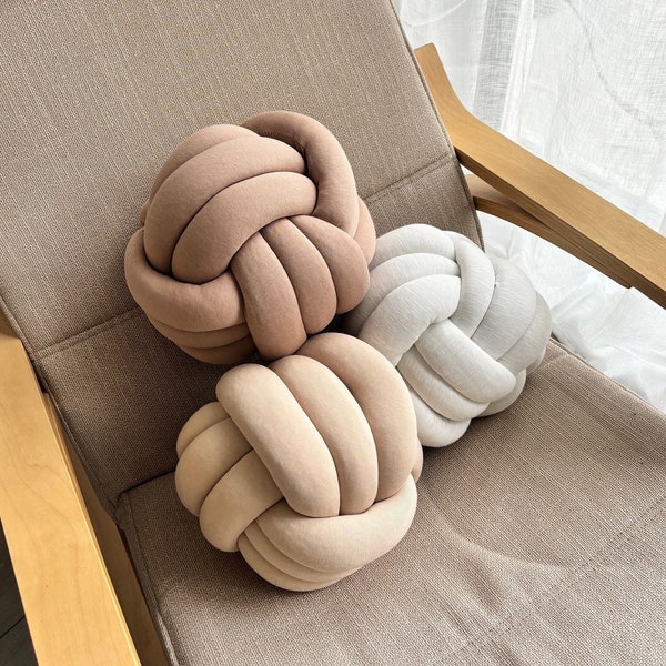 Sphere Beige Knot Pillow,  Round Knot Brown Pillow, Black Knot Ball Pillow for sofa, Decorative Knot