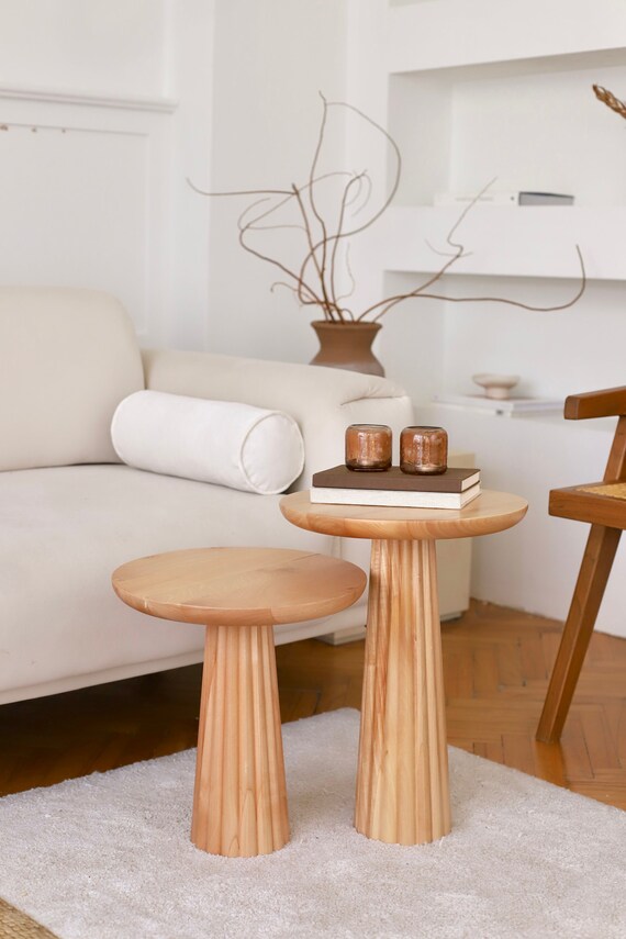 Natural Mushroom Side Table Nesting Coffee Table Wooden Drink