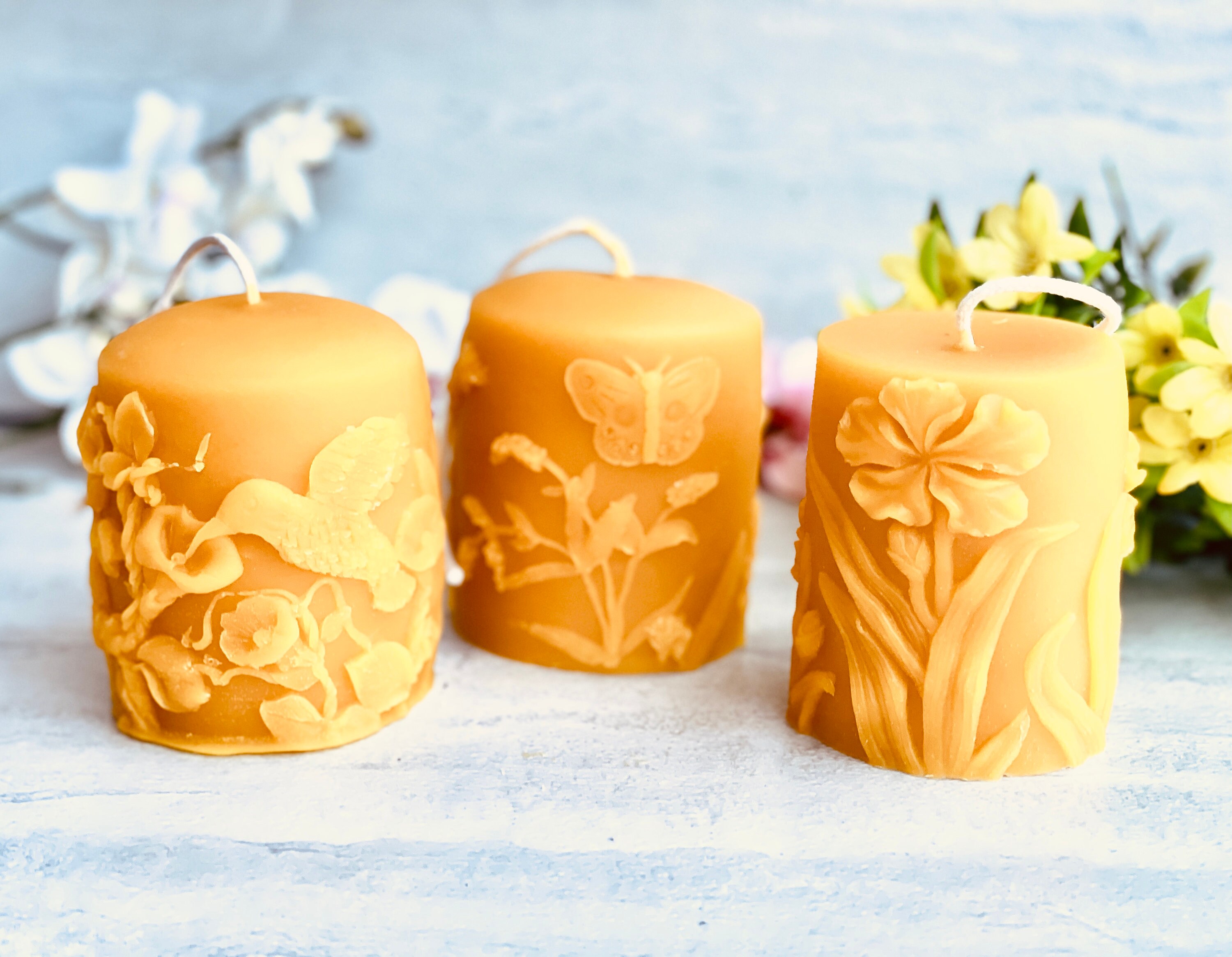 Handmade Candle Beeswax Candle & Butterflies Carved Etsy