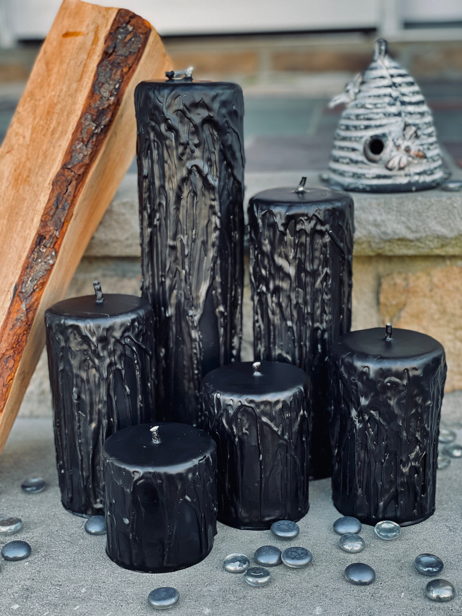 Black Beeswax Candles 3 Wide Drip Candles Prayer Etsy