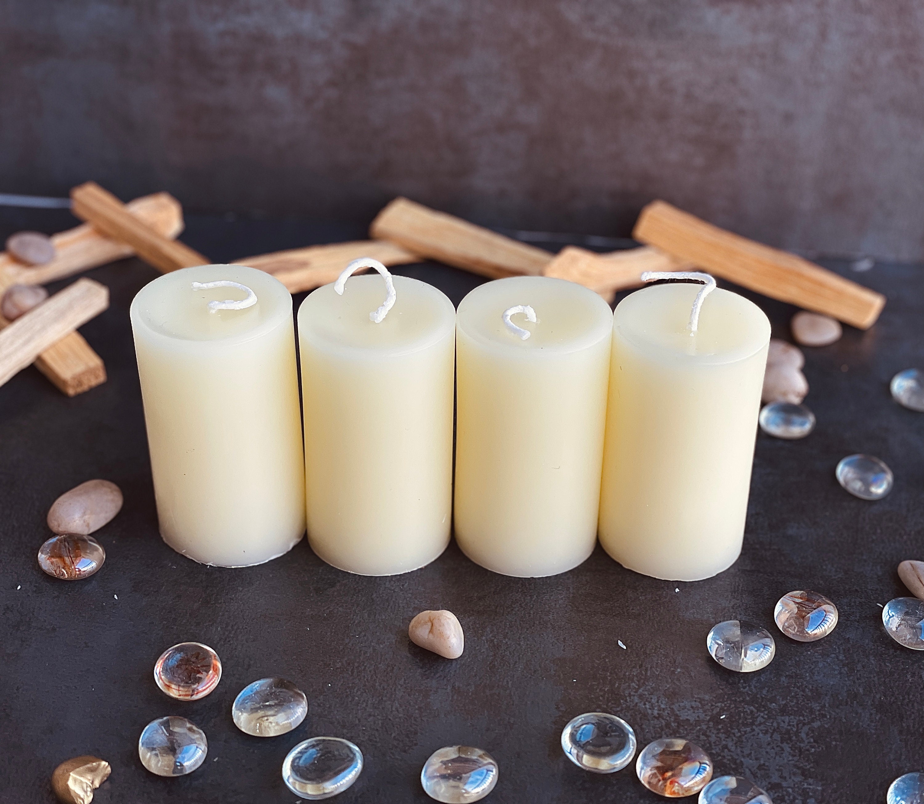 Set of 4 White Beeswax Candles 2 inch wide Pillar Candle Etsy
