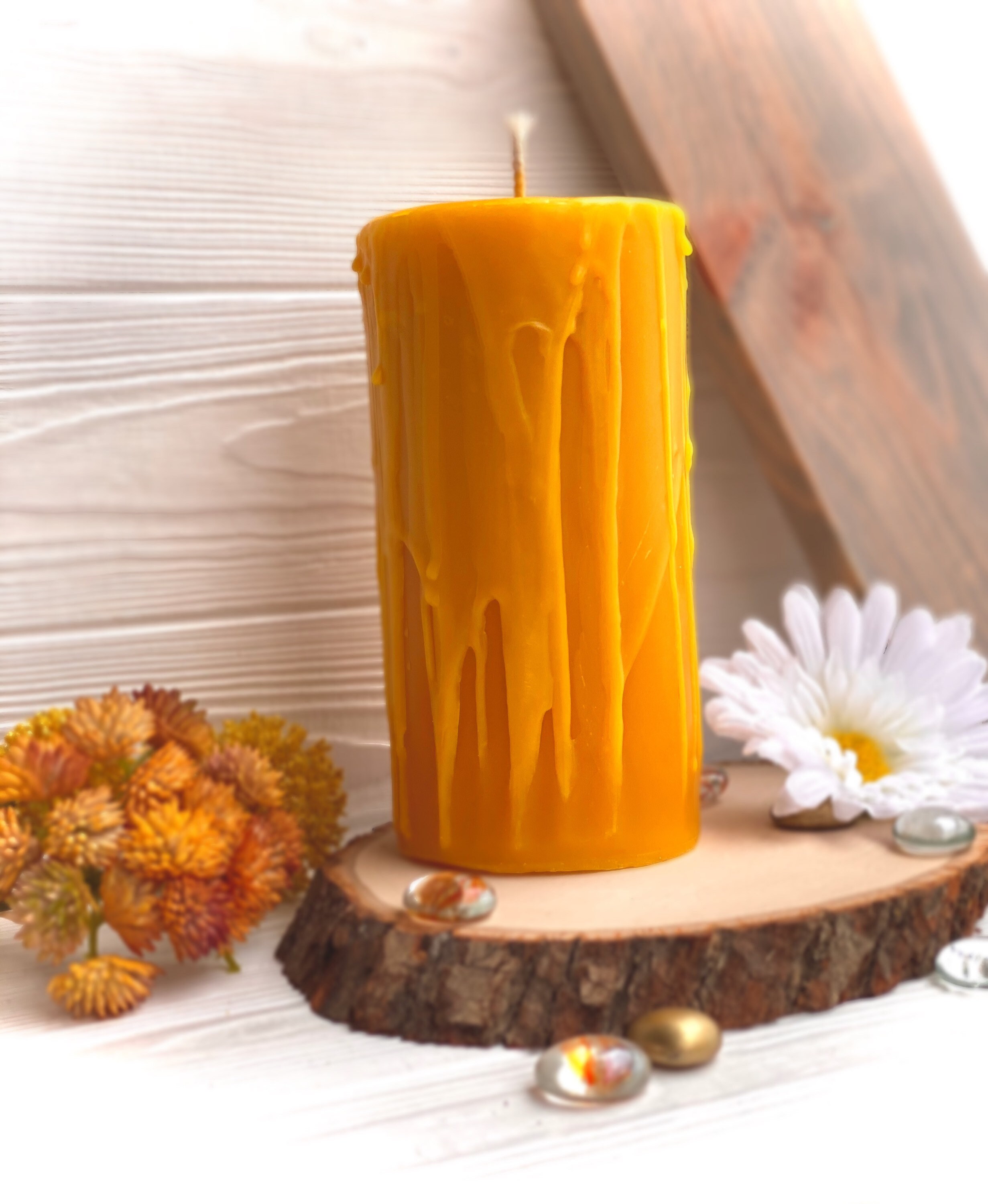 3x6 Beeswax Drip Candle 100 Pure Beeswax Pillar Etsy