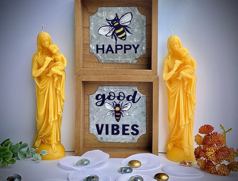 Virgin Mary With Baby Jesus 100% Pure Beeswax Candle image 0