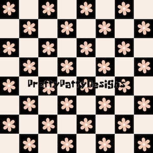 Black floral checkered seamless pattern png digital download