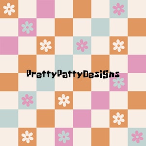 Flower power checkered seamless pattern png digital download