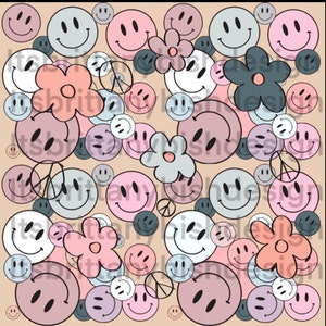 Hippie smiley seamless pattern png digital download