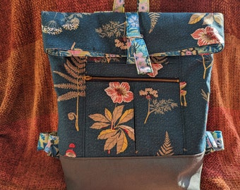 Handmade Floral Roll Top Backpack