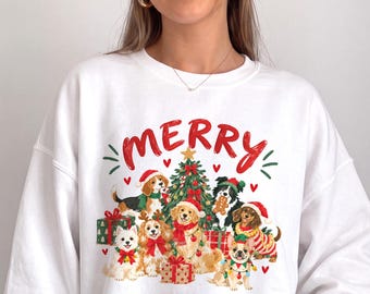 Merry Dog Lover Holiday Sweater - Cute Christmas Dog Sweater - Merry Holiday Sweater - Winter Sweater