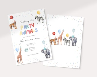 Partytier einladen, Digitale Geburtstagseinladung, Geburtstagseinladung, Safari, Jungen-Geburtstagseinladung, Mädchen-Geburtstagseinladung, Safari-Tiere