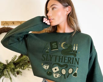 Green house Graphic Sweater - Malfoy House of Serpent Sweatshirt - Pottery Sweater -Subtle HP Shirt - Matching Crewnecks Universal Vacation