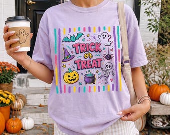 90s Trick or Treat Halloween Shirt, Halloween Retro Shirt, Vintage Spooky Season Tee, Pumpkin Ghost Skeleton Fall Graphic Gift