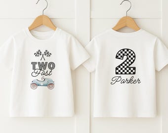 Two Fast, Boys 2nd Birthday Shirt, Racing Birthday, Personalized T-Shirt for Party, Race car birthday Shirts, Boys Race Car T-Shirt, 2 Fast