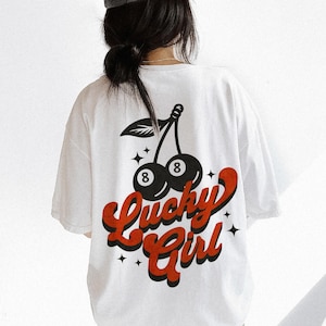 Feeling Lucky Cherry 8 Ball Tee - Trendy Women's graphic tee - Vintage Lucky Girl Aesthetic - Trendy Western 8 Ball - Edgy Cowgirl Shirt afbeelding 1