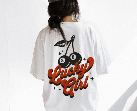 Feeling Lucky Cherry 8 Ball Tee - Trendy Women's graphic tee - Vintage Lucky Girl Aesthetic - Trendy Western 8 Ball - Edgy Cowgirl Shirt