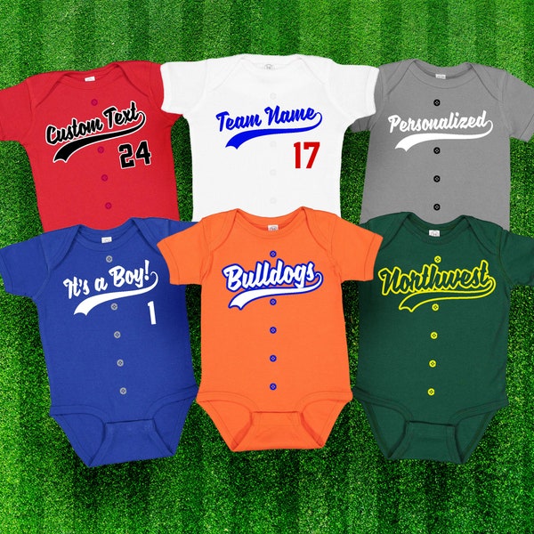 Op maat gepersonaliseerde honkbal/softbal baby jersey bodysuit