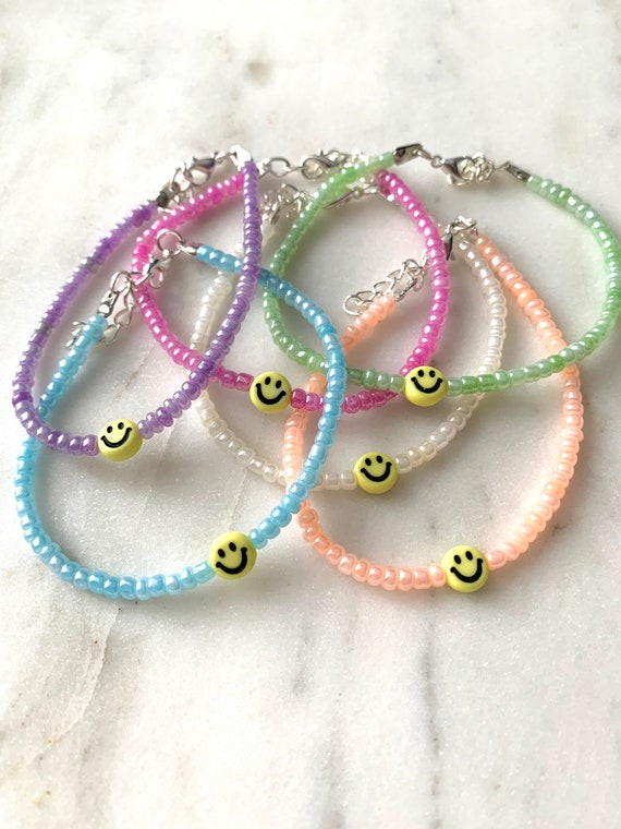 Yellow Smiley Face Bead Bracelet/dainty and Adjustable - Etsy