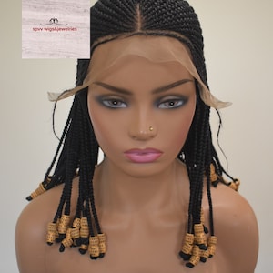Beaded cornrow braids/ braided wig/ color 1 wig/ cornrow / lace front wig