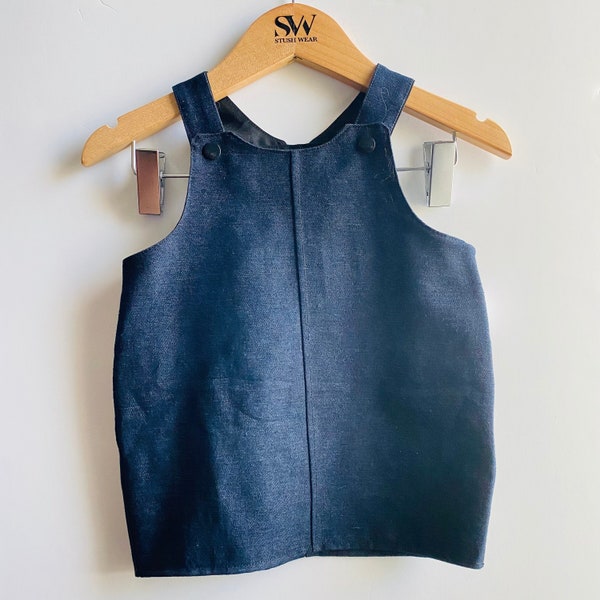 Stylish and Adorable Denim Baby Overall Dress in Dark Blue/Black