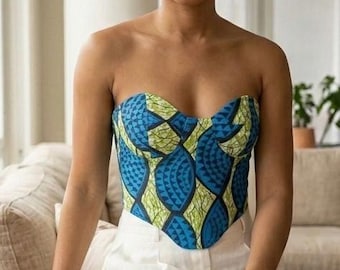 Ankara Print Corset Top | Handmade African Bustier, Festival Outfit