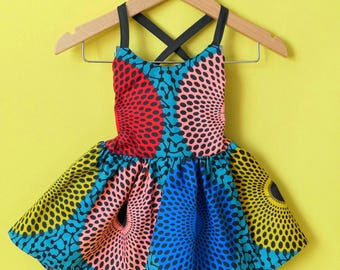 Handmade Ankara Cotton Open-Back Dress: Colorful Print, USA-Made