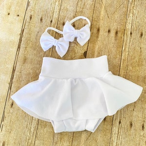 White High Waisted Baby Bummies | Baby Girl Skirted Bummies | Liverpool Bummies | Baby Summer Shorts | Baby Bloomers