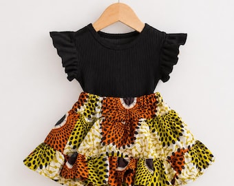 Back to school Skirt, Twirl Skirt, African Print Toddler Skirt, Baby Girl Ruffle Skirt, Handmade Birthday Outfit, Matching Hair Bow