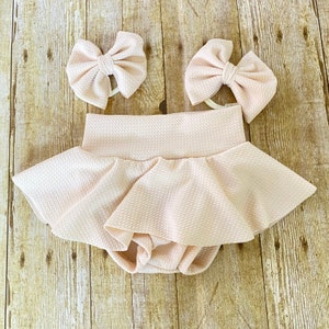 High Waisted Baby Bummies | Cream Baby Girl Skirted Bummies | Liverpool Bummies | Baby Spring/Summer Shorts | Baby Bloomers