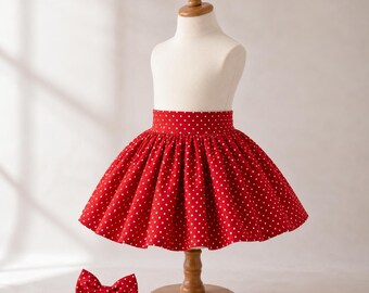 Girls Twirl Skirt and Matching Bow Set, Handmade Toddler Skirt, Baby Girl Birthday Outfit, Boutique Skirt, Sizes 6M-6