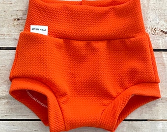 Orange High Waisted Baby Bummies | Baby Girl and Boy Bummies | Liverpool Bummies | Baby Halloween/Thanksgiving/Fall Shorts | Baby Bloomers