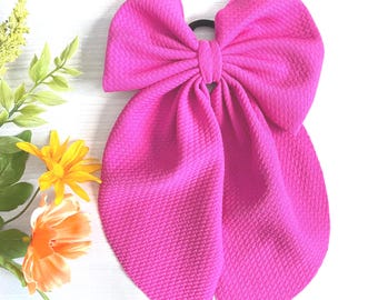 Oversized Hot Pink Hair Bow: Textured Knit, Girls Accessory