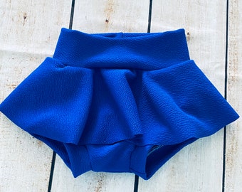 Royal Blue High Waisted Baby Bummies | Baby Girl Skirted Bummies | Liverpool Bummies | Baby Summer Shorts | Baby Bloomers