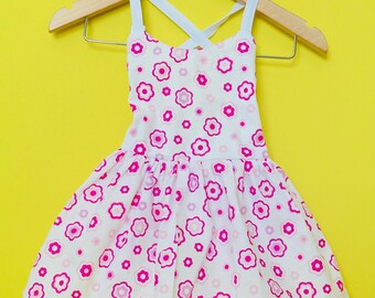 Handmade Pink Floral Baby Dress: Open-Back Outfit