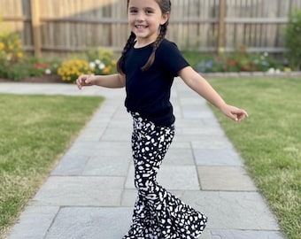Bell Bottoms | Girls Retro Flare Pants | Black and White Print