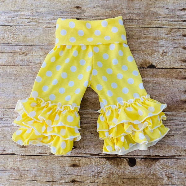 Ruffle Baby Pants | Knit High Waisted Baby Flare Pants | Adorable Ruffle Polka Dot Baby Girl Pants